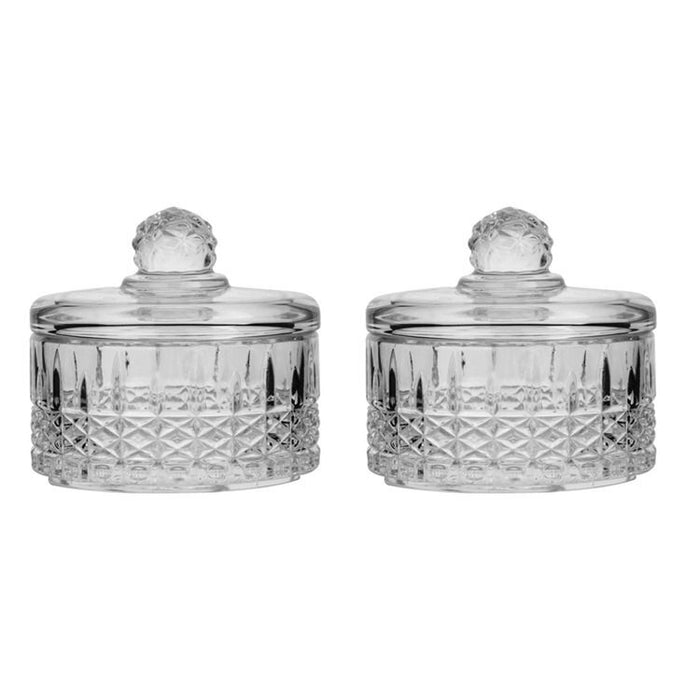 2er Set Kristall Zuckerdose aus Glas mit Deckel