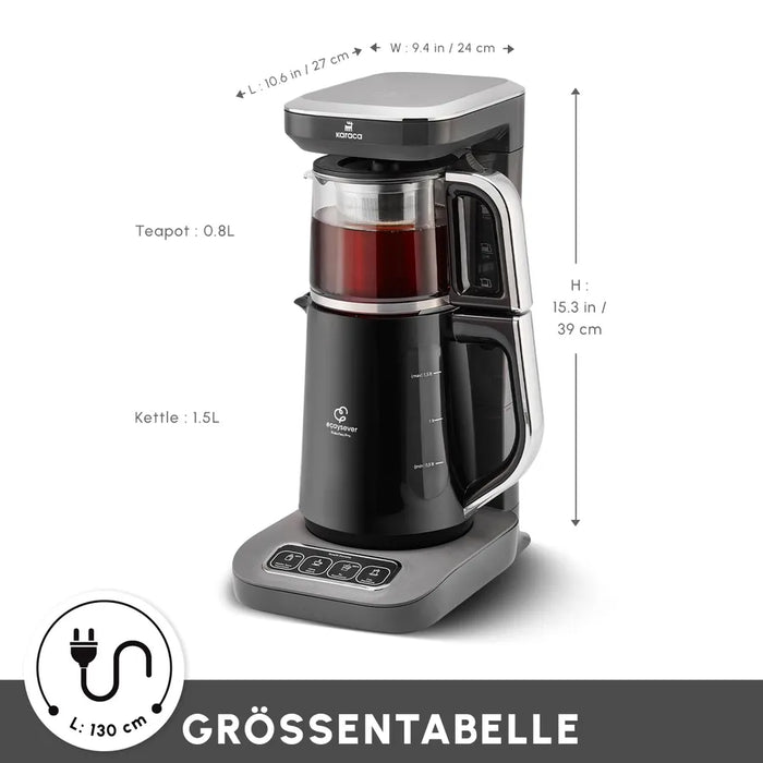 Karaca Caysever Robotea Pro 4 in 1 sprechender automatischer Teekocher Wasserkocher und Filterkaffeemaschine Spacegrey
