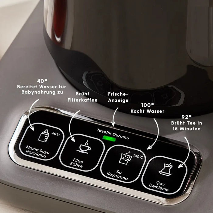 Karaca Caysever Robotea Pro 4 in 1 sprechender automatischer Teekocher Wasserkocher und Filterkaffeemaschine Spacegrey
