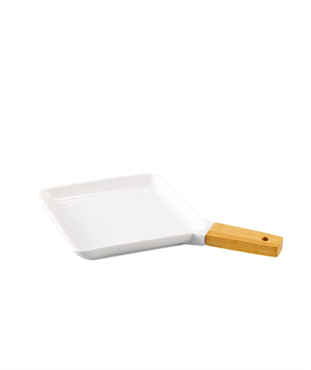 Porzellan Servierplatte mit Bambusgriff 33x18cm