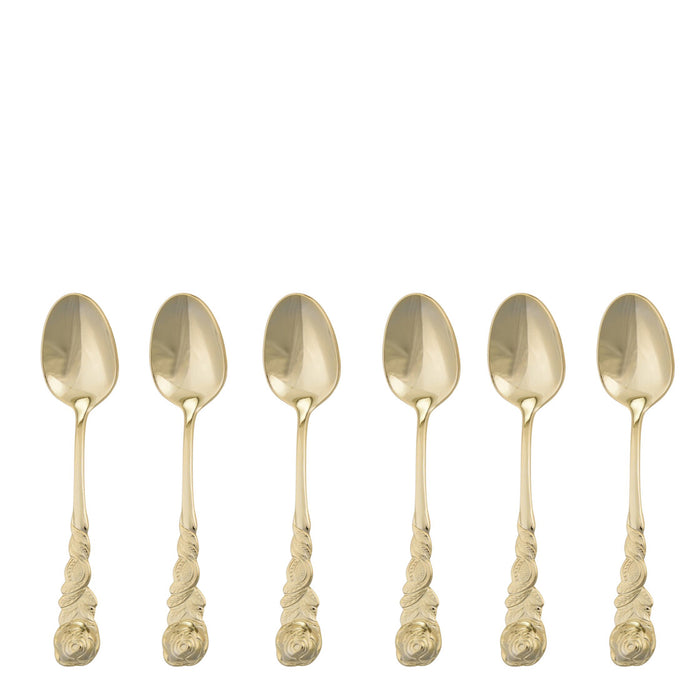 6 Stück Teelöffel mit Rosendekor Goldfarben