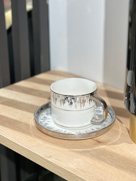 Weiss-Silber Kaffeetassenset 12 teilig für 6 Personen