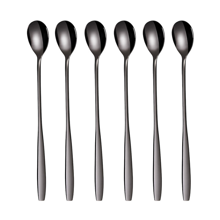 6 Stück Edelstahl Longdrinklöffel Schwarz