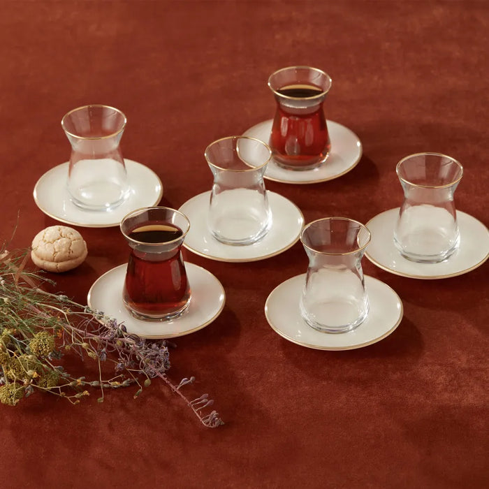 Karaca Retro Beige Teegläserset 12 teilig für 6 Personen