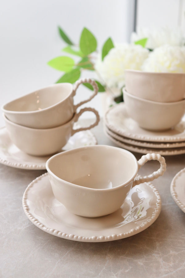 Pearls Beige Kaffeetassenset 12 teilig für 6 Personen