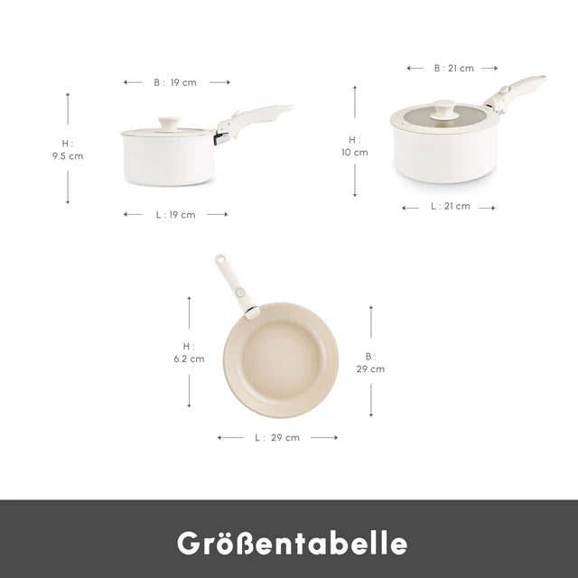 Karaca Comfort Cream 6-Teiliges Topfset mit abnehmbaren Griffen Induktionsgeeignet