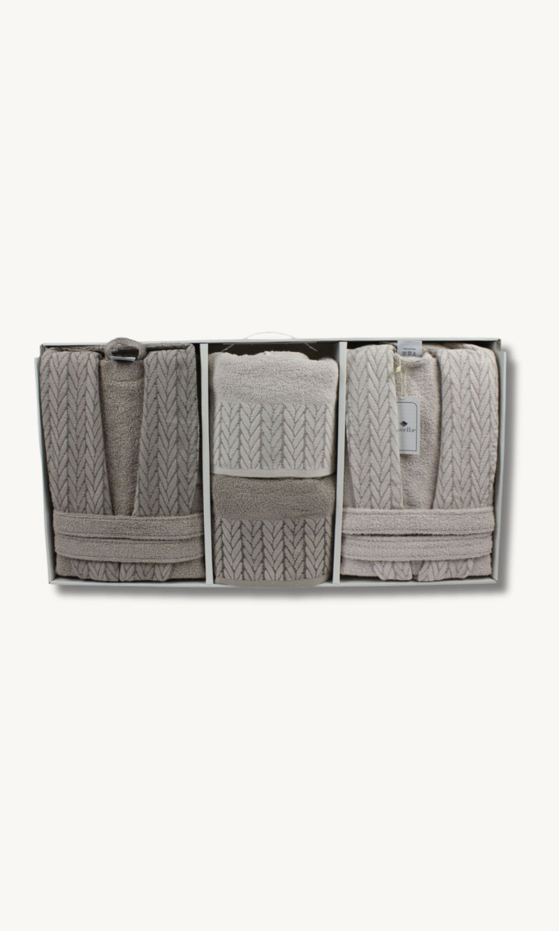 Sena Beige/Hellbeige Bademantelset 6 teilig