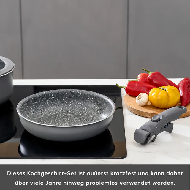 Karaca Comfort Grey 6-Teiliges Topfset mit abnehmbaren Griffen Induktionsgeeignet
