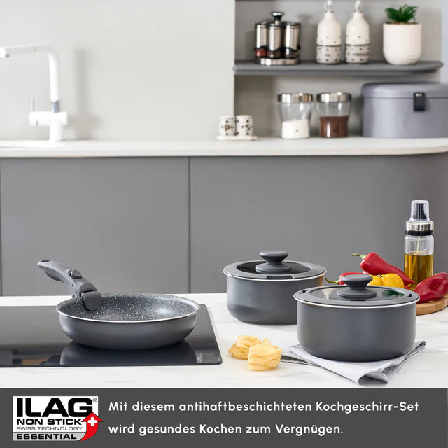 Karaca Comfort Grey 6-Teiliges Topfset mit abnehmbaren Griffen Induktionsgeeignet