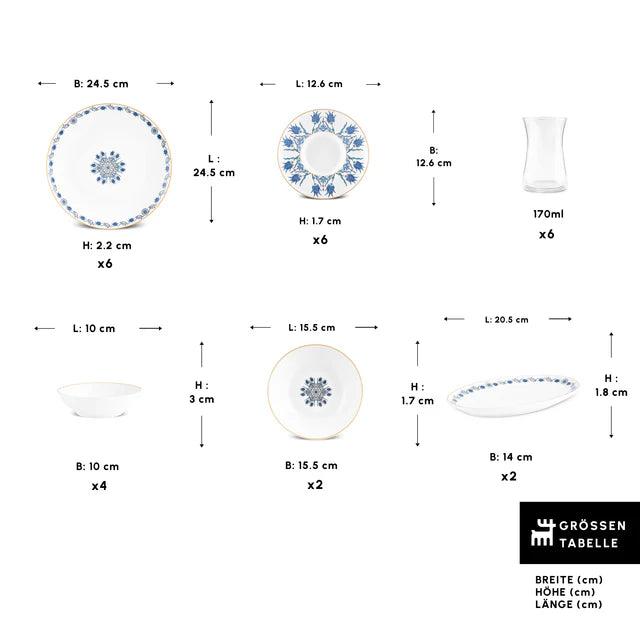 Karaca Iznik 26 teiliges Frühstücksset für 6 Personen