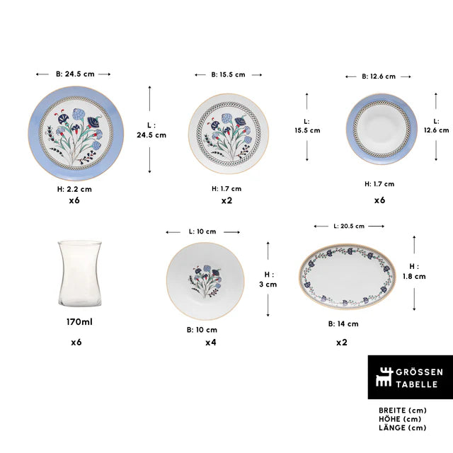 Karaca Blue Clove 26 teiliges Frühstücksset für 6 Personen