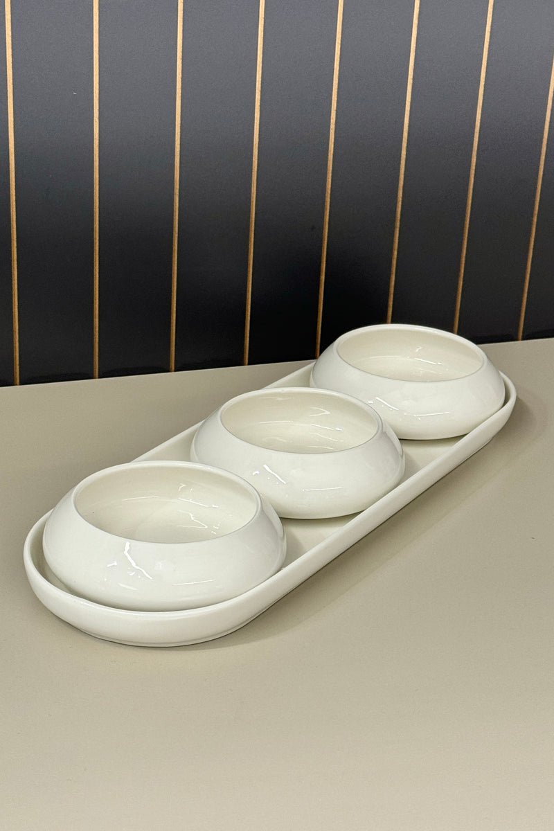 3er Snackset mit Porzellanplatte