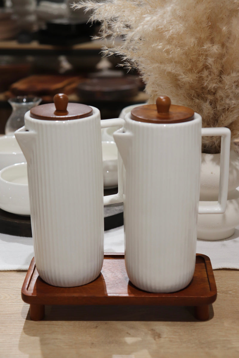 Acacia Öl- & Essigflasche Set mit Stand