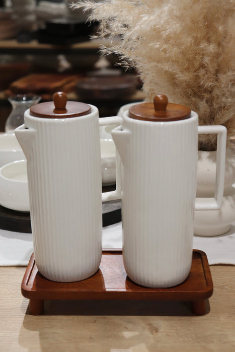 Acacia Öl- & Essigflasche Set mit Stand