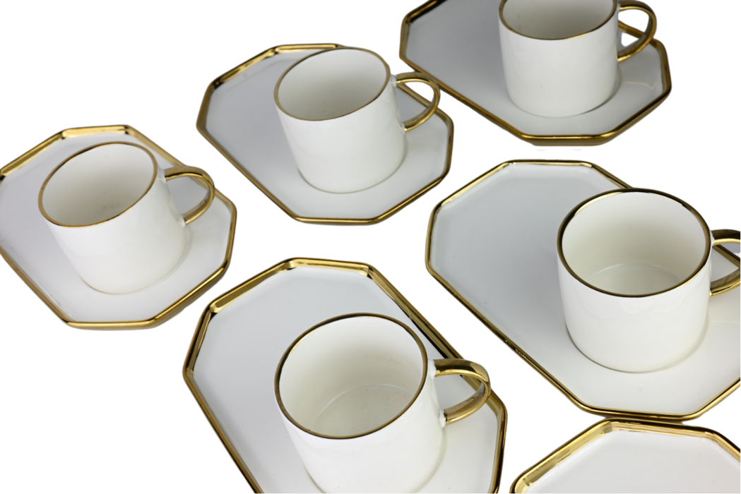 Weiss/Gold Kaffeetassenset 12 teilig für 6 Personen