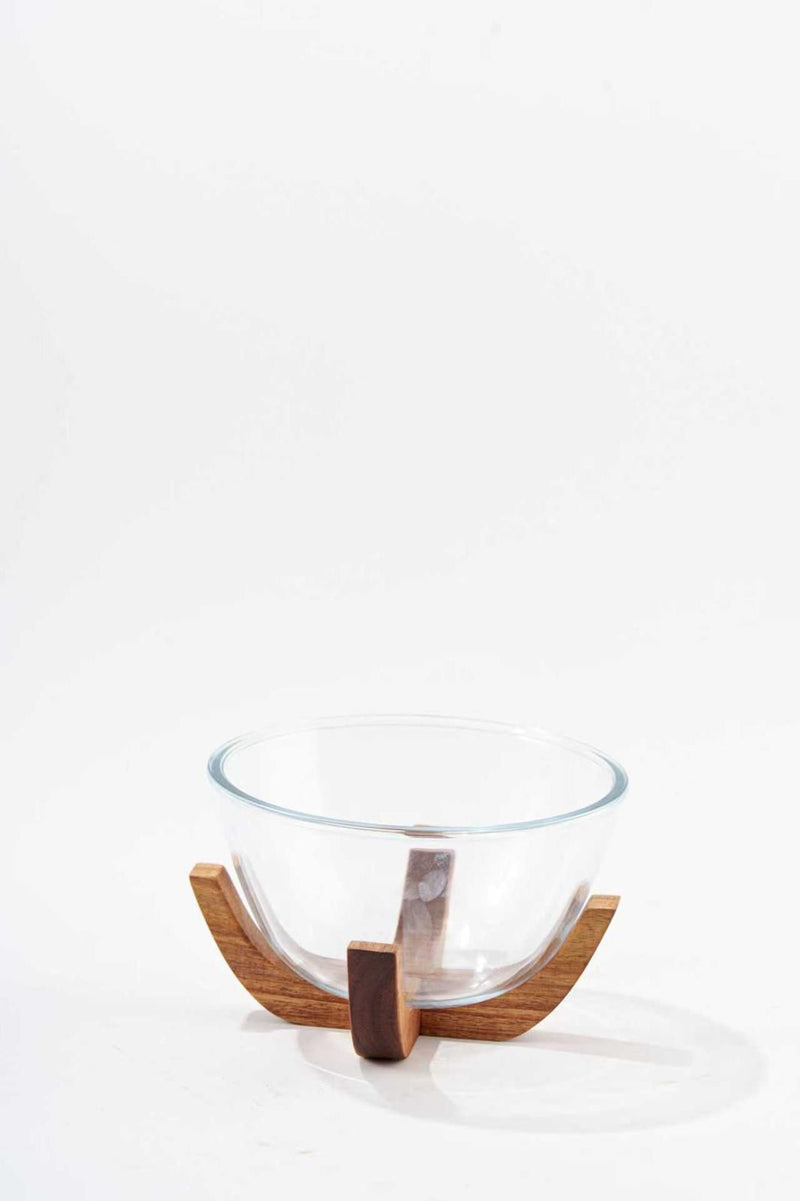 Glasschüssel mit Akaziestand 20cm