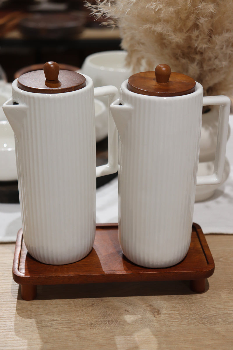 Acacia Öl- & Essigflasche Set mit Stand