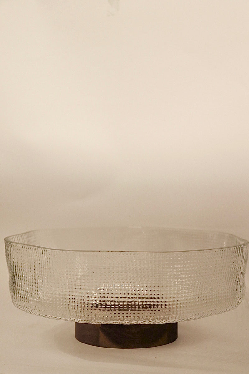 Glasschüssel auf Akaziefuß 25cm