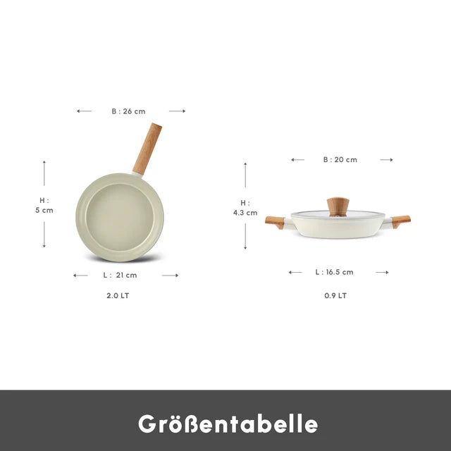 Karaca Swiss Crystal Almond Cream Pfannen Set Induktionsgeeignet