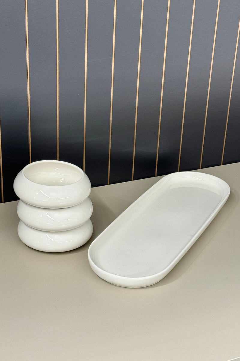 3er Snackset mit Porzellanplatte