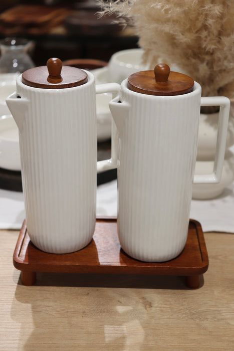 Acacia Öl- & Essigflasche Set mit Stand