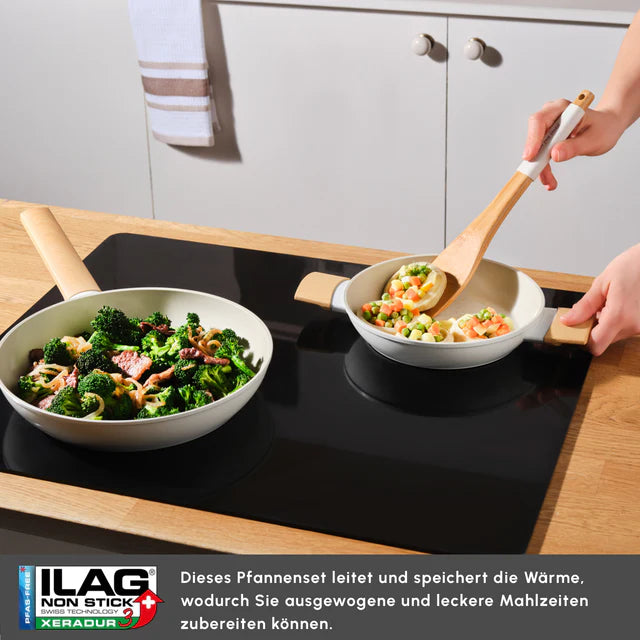 Karaca Swiss Crystal Almond Cream Pfannen Set Induktionsgeeignet