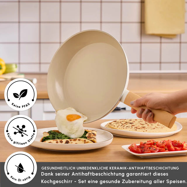 Karaca Swiss Crystal Almond Cream Pfannen Set Induktionsgeeignet