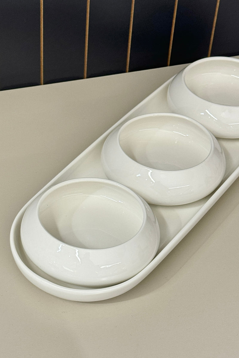 3er Snackset mit Porzellanplatte