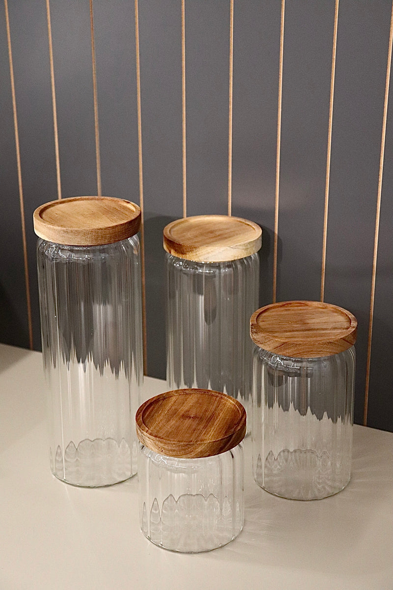 Glas Vorratsdosen mit Akaziendeckel 4er Set