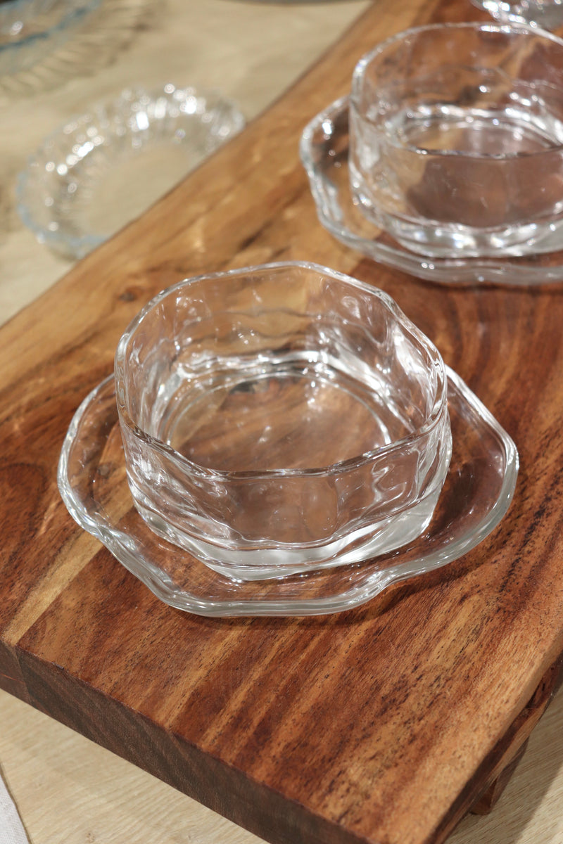 6er Glasschalen + Untersetzer Set Wavy Clear