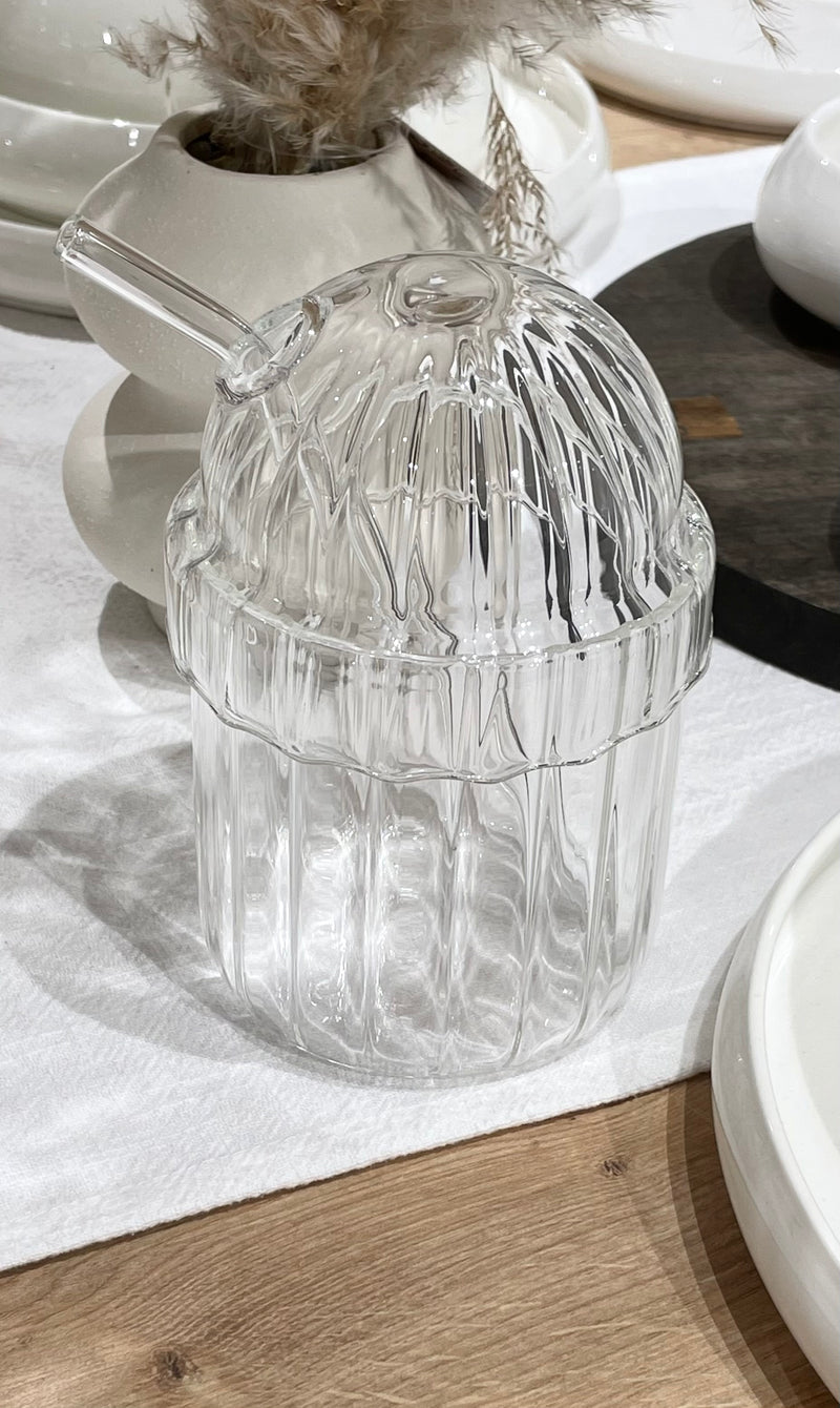 Dome Trinkglas mit Deckel und Glas Trinkhalm 570ml