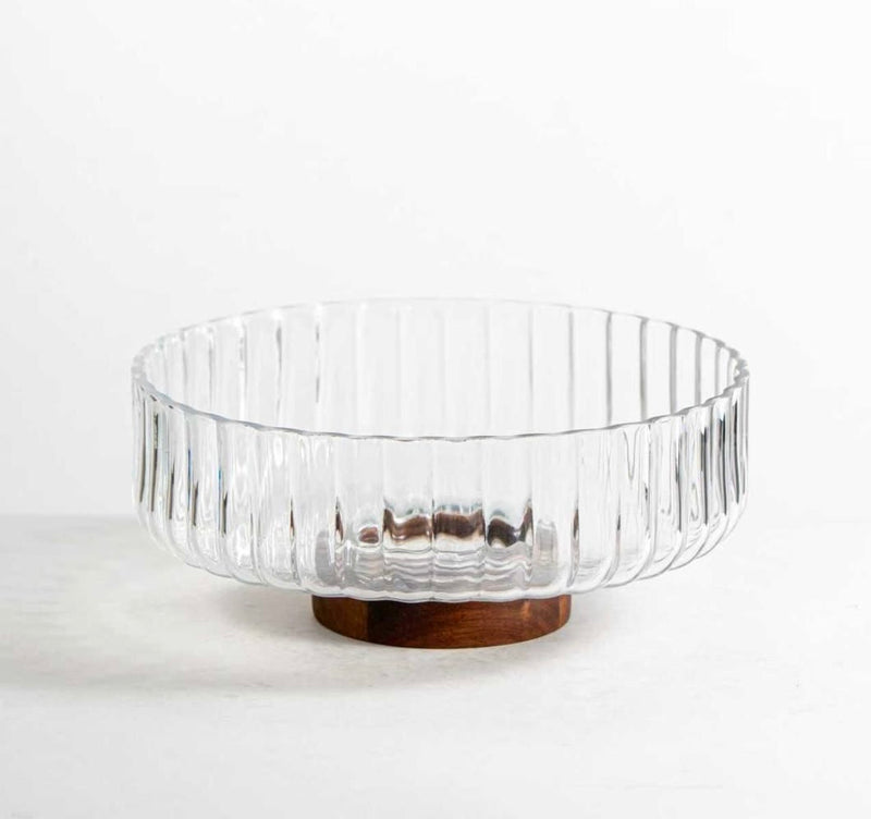 Glasschüssel auf Akaziefuß 26cm