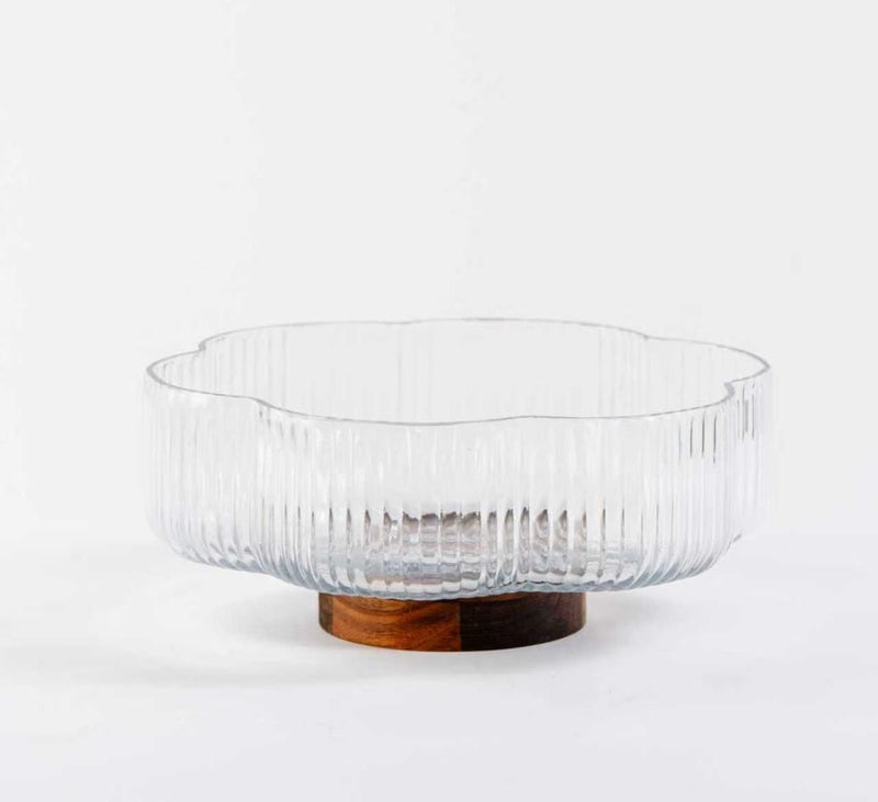 Glasschüssel auf Akaziefuß 26cm — Alim Home