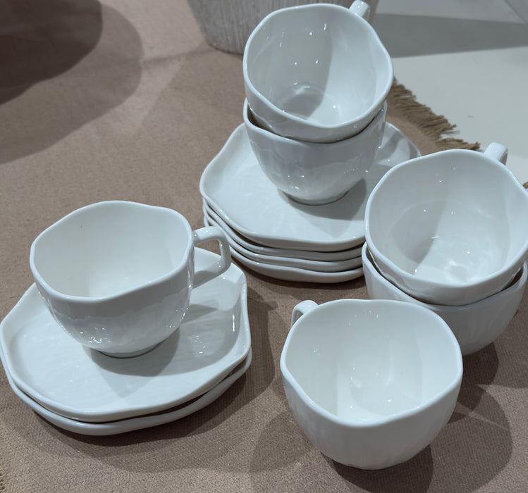 Cermico Weiss Kaffeetassenset 12 teilig für 6 Personen