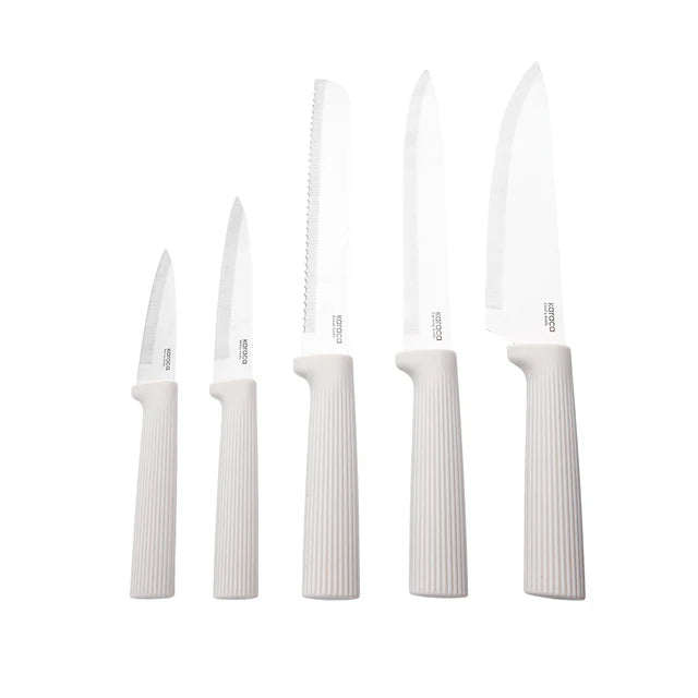 Karaca Massimo Line Messerset + Servierbesteck und Schneidebrett Creme