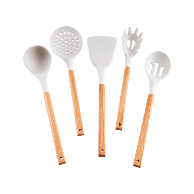 Karaca Massimo Line Messerset + Servierbesteck und Schneidebrett Creme