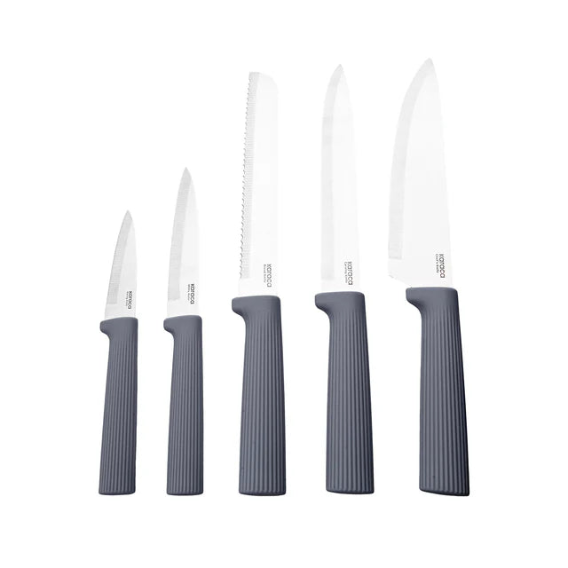 Karaca Massimo Line Messerset + Servierbesteck und Schneidebrett Grau