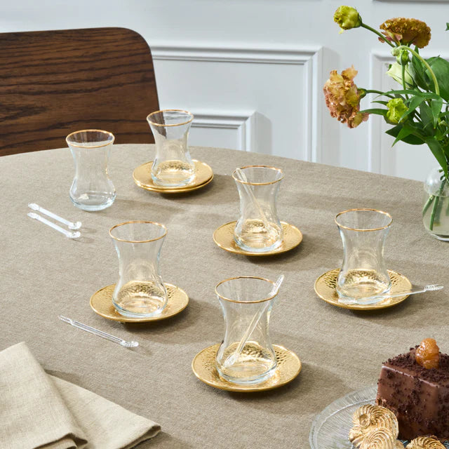 Karaca Ada Gold Teegläserset 18 teilig für 6 Personen