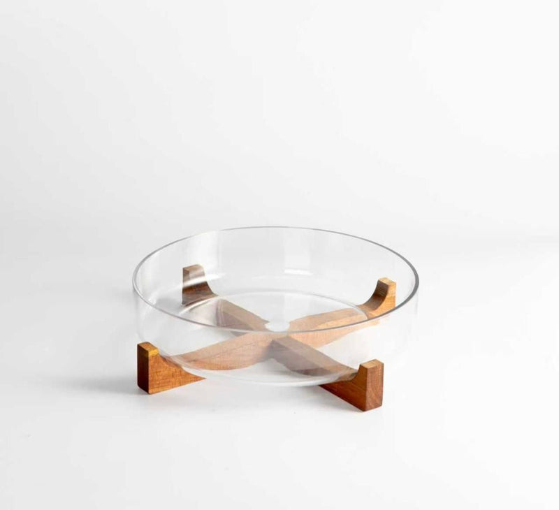 Glasschüssel mit Akaziestand 25,5cm