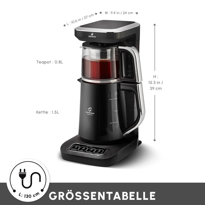 Karaca Caysever Robotea Pro 4 in 1 sprechender automatischer Teekocher Wasserkocher und Filterkaffeemaschine Chrome