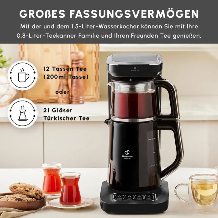 Karaca Caysever Robotea Pro 4 in 1 sprechender automatischer Teekocher Wasserkocher und Filterkaffeemaschine Chrome