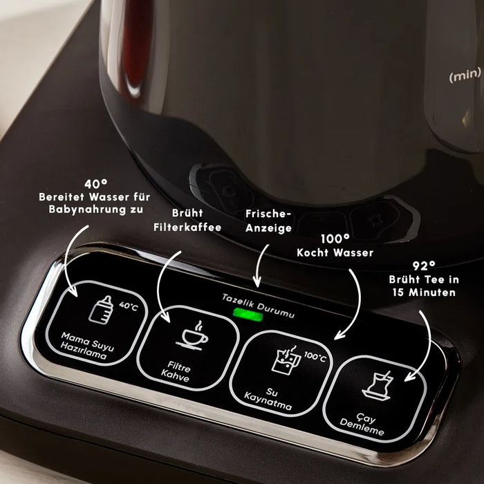 Karaca Caysever Robotea Pro 4 in 1 sprechender automatischer Teekocher Wasserkocher und Filterkaffeemaschine Chrome