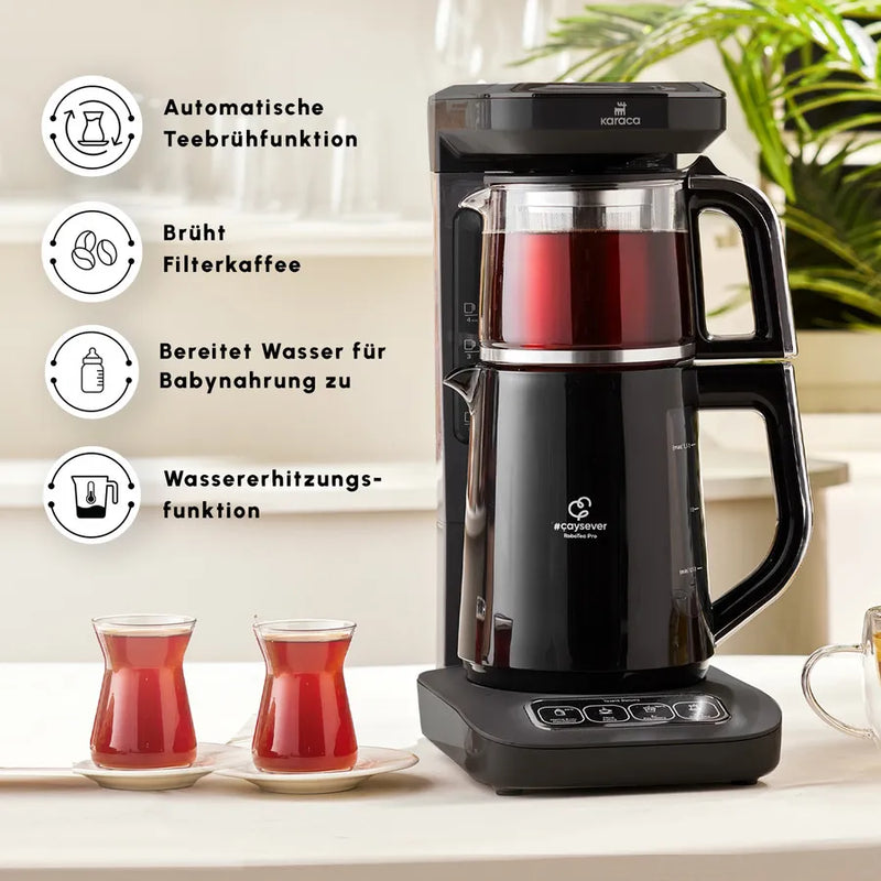 Karaca Caysever Robotea Pro 4 in 1 sprechender automatischer Teekocher Wasserkocher und Filterkaffeemaschine Chrome