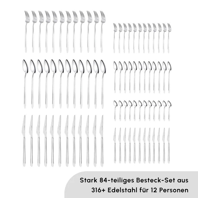 Karaca Stark 84 teiliges 316+ Premium-Besteckset für 12 Personen