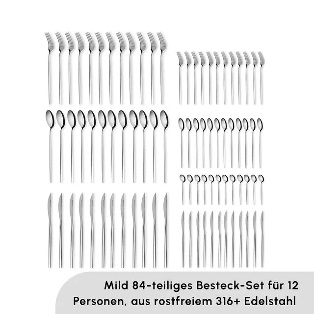 Karaca Mild 84 teiliges 316+ Premium-Besteckset für 12 Personen