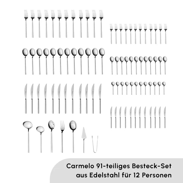 Karaca Carmelo 91 teiliges Besteckset für 12 Personen inklusive Servierbesteck