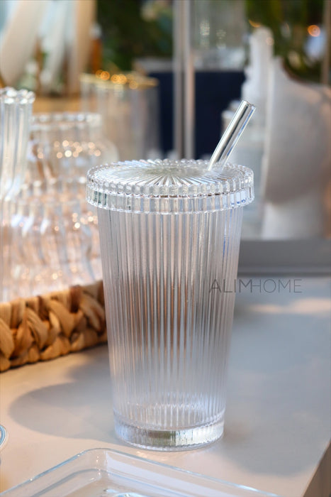 Ripple Trinkglas mit Deckel und Trinkhalm