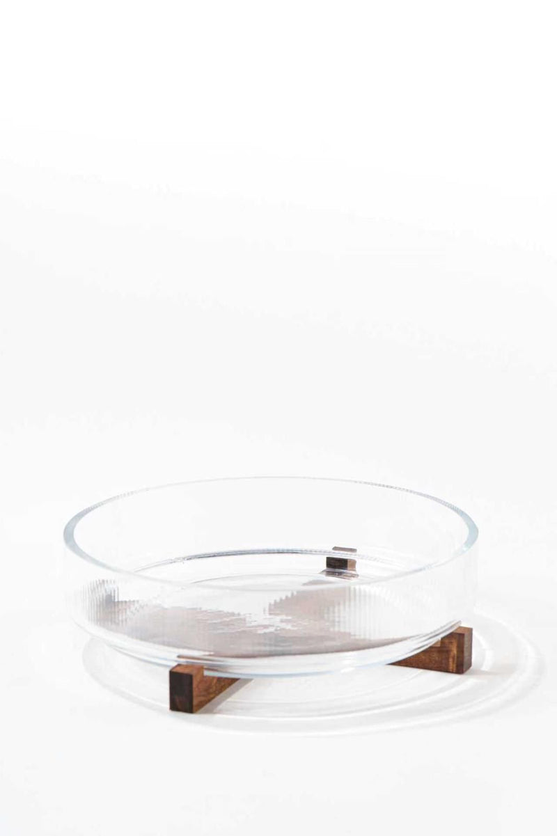 Glasschüssel mit Akaziestand 30,5cm