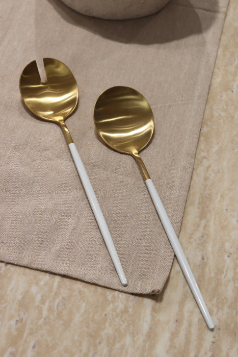 Salatbesteck Matt Weiss-Goldfarben