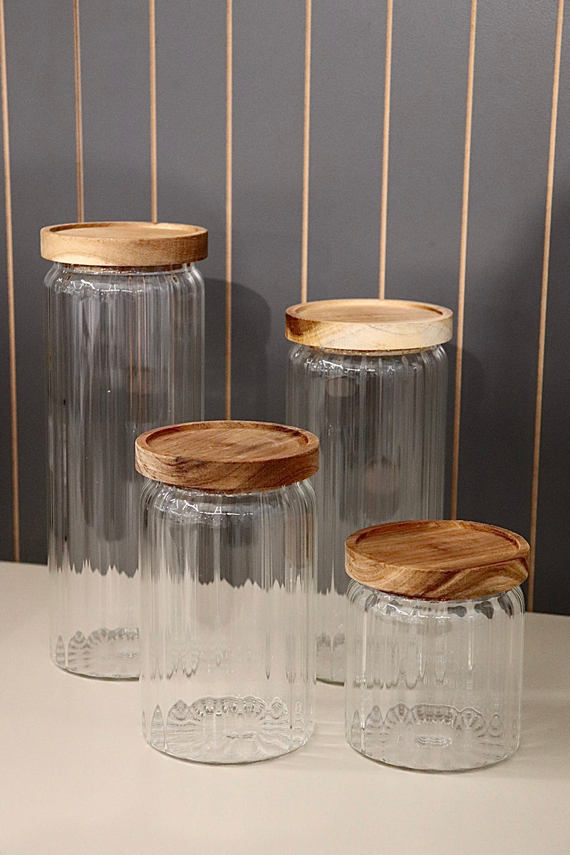 Glas Vorratsdosen mit Akaziendeckel 4er Set